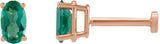 14K Gold Lab-Grown Emerald Oval 4-Prong Lightweight Stud Earrings - Rose Gold