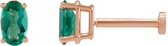 14K Gold Lab-Grown Emerald Oval 4-Prong Lightweight Stud Earrings - Rose Gold