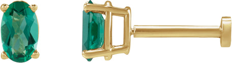 14K Gold Lab-Grown Emerald Oval 4-Prong Lightweight Stud Earrings - Yellow Gold