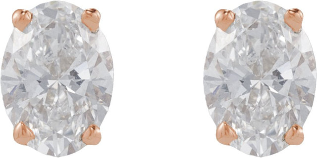 14K Gold Natural Diamond Oval 4-Prong Lightweight Stud Earrings - Rose Gold - view 2