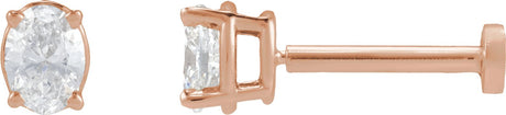 14K Gold Natural Diamond Oval 4-Prong Lightweight Stud Earrings - Rose Gold