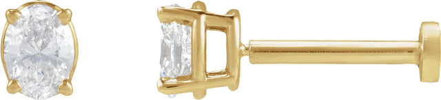 14K Gold Natural Diamond Oval 4-Prong Lightweight Stud Earrings - Yellow Gold