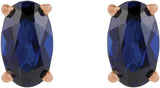 14K Gold Lab-Grown Blue Sapphire Oval 4-Prong Lightweight Stud Earrings - Rose Gold - view 2
