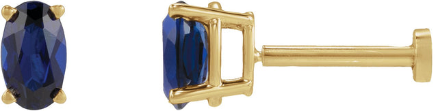 14K Gold Lab-Grown Blue Sapphire Oval 4-Prong Lightweight Stud Earrings - Yellow Gold