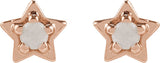 14K Gold Round Natural White Opal Star Cabochon Earrings - Rose Gold
