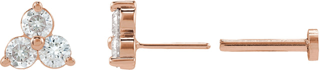 14K Gold Round Natural Diamond Three-Stone Cluster Earrings - Rose Gold