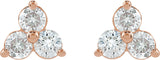 14K Gold Round Natural Diamond Three-Stone Cluster Earrings - Rose Gold - view 2