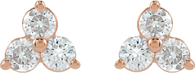 14K Gold Round Natural Diamond Three-Stone Cluster Earrings - Rose Gold - view 2