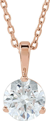 14K Gold Round Lab-Grown Diamond Solitaire Necklace or Pendant - Rose Gold