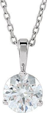 14K Gold Round Lab-Grown Diamond Solitaire Necklace or Pendant - White Gold