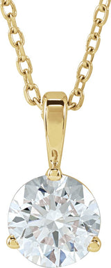 14K Gold Round Lab-Grown Diamond Solitaire Necklace or Pendant - Yellow Gold