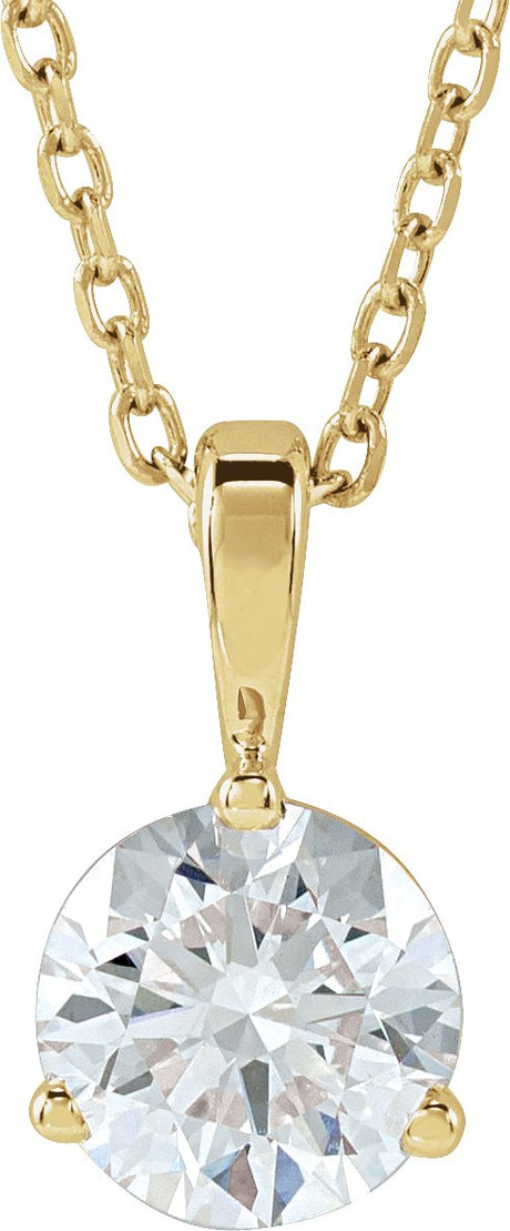 14K Gold Round Lab-Grown Diamond Solitaire Necklace or Pendant - Yellow Gold