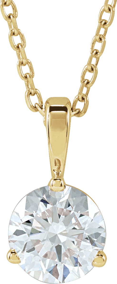14K Gold Round Lab-Grown Diamond Solitaire Necklace or Pendant - Yellow Gold