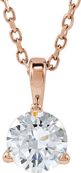 14K Gold Round Lab-Grown Diamond Solitaire Necklace or Pendant - Rose Gold