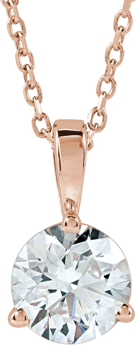 14K Gold Round Natural Diamond Solitaire Necklace or Pendant - Rose Gold