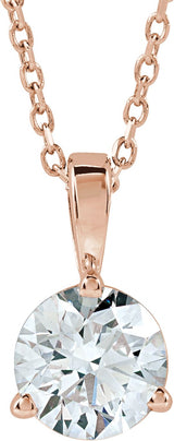14K Gold Round Lab-Grown Diamond Solitaire Necklace or Pendant - Rose Gold