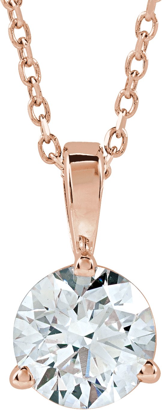 14K Gold Round Lab-Grown Diamond Solitaire Necklace or Pendant - Rose Gold