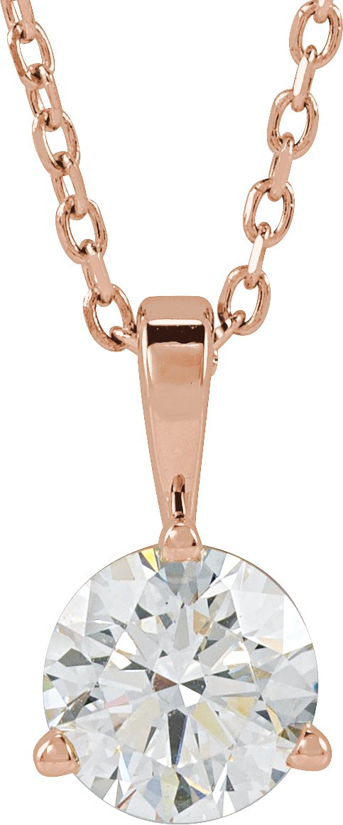 14K Gold Round Lab-Grown Diamond Solitaire Necklace or Pendant - Rose Gold