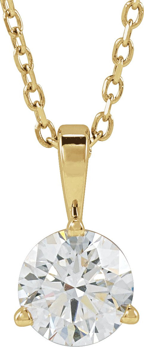 14K Gold Round Lab-Grown Diamond Solitaire Necklace or Pendant - Yellow Gold