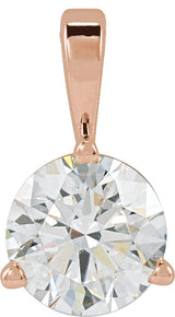 14K Gold Round Lab-Grown Moissanite Solitaire Necklace or Pendant II - Rose Gold