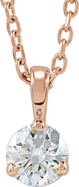 14K Gold Round Lab-Grown Diamond Solitaire Necklace or Pendant - Rose Gold