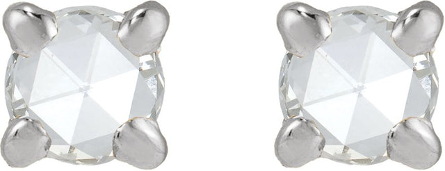 14K Gold Natural Diamond Round Rose-Cut 4-Prong Claw Stud Earrings - White Gold - view 2