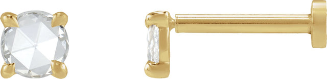 14K Gold Natural Diamond Round Rose-Cut 4-Prong Claw Stud Earrings - Yellow Gold