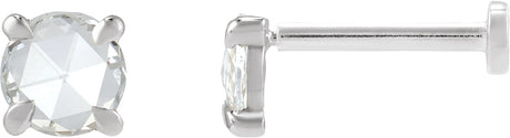 14K Gold Natural Diamond Round Rose-Cut 4-Prong Claw Stud Earrings - White Gold