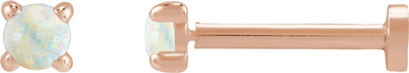 14K Gold Natural White Opal Round Rose-Cut 4-Prong Claw Stud Earrings - Rose Gold