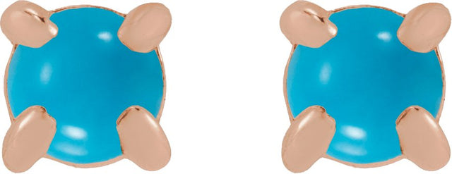14K Gold Natural Turquoise Round Rose-Cut 4-Prong Claw Stud Earrings - Rose Gold - view 2