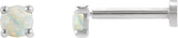 14K Gold Natural White Opal Round Rose-Cut 4-Prong Claw Stud Earrings - White Gold