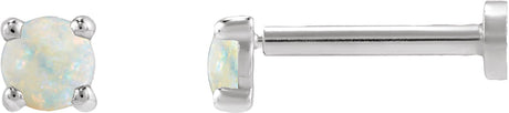 14K Gold Natural White Opal Round Rose-Cut 4-Prong Claw Stud Earrings - White Gold