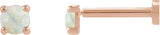 14K Gold Natural White Opal Round Rose-Cut 4-Prong Claw Stud Earrings - Rose Gold