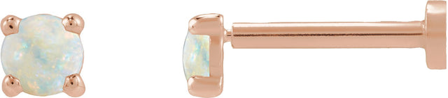 14K Gold Natural White Opal Round Rose-Cut 4-Prong Claw Stud Earrings - Rose Gold