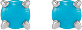 14K Gold Natural Turquoise Round Rose-Cut 4-Prong Claw Stud Earrings - White Gold - view 2