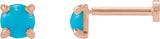 14K Gold Natural Turquoise Round Rose-Cut 4-Prong Claw Stud Earrings - Rose Gold