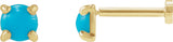 14K Gold Natural Turquoise Round Rose-Cut 4-Prong Claw Stud Earrings - Yellow Gold - view 2