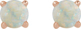 14K Gold Natural White Opal Round Rose-Cut 4-Prong Claw Stud Earrings - Rose Gold - view 2