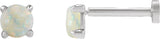 14K Gold Natural White Opal Round Rose-Cut 4-Prong Claw Stud Earrings - White Gold