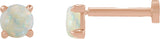 14K Gold Natural White Opal Round Rose-Cut 4-Prong Claw Stud Earrings - Rose Gold