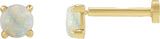 14K Gold Natural White Opal Round Rose-Cut 4-Prong Claw Stud Earrings - Yellow Gold