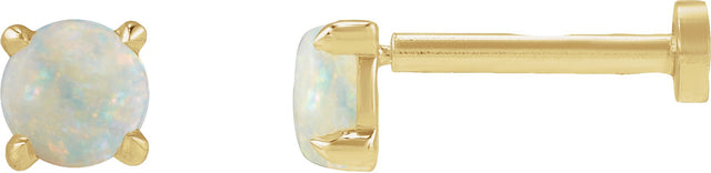 14K Gold Natural White Opal Round Rose-Cut 4-Prong Claw Stud Earrings - Yellow Gold