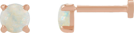 14K Gold Natural White Opal Round Rose-Cut 4-Prong Claw Stud Earrings - Rose Gold