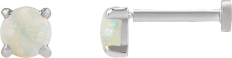 14K Gold Natural White Opal Round Rose-Cut 4-Prong Claw Stud Earrings - White Gold