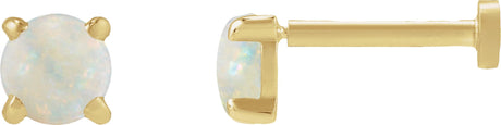 14K Gold Natural White Opal Round Rose-Cut 4-Prong Claw Stud Earrings - Yellow Gold