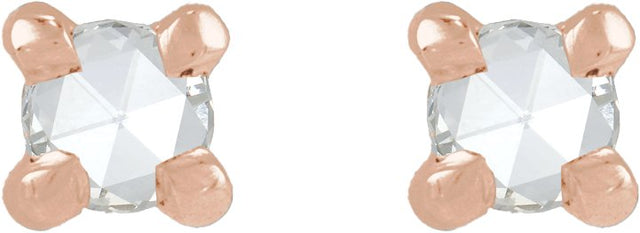 14K Gold Natural Diamond Round Rose-Cut 4-Prong Claw Stud Earrings - Rose Gold - view 2