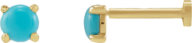 14K Gold Natural Turquoise Round Rose-Cut 4-Prong Claw Stud Earrings - Yellow Gold