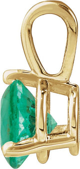 14K Gold Round Lab-Grown Emerald Solitaire Necklace or Pendant IV - Yellow Gold - view 2