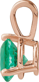 14K Gold Round Lab-Grown Emerald Solitaire Necklace or Pendant IV - Rose Gold - view 2