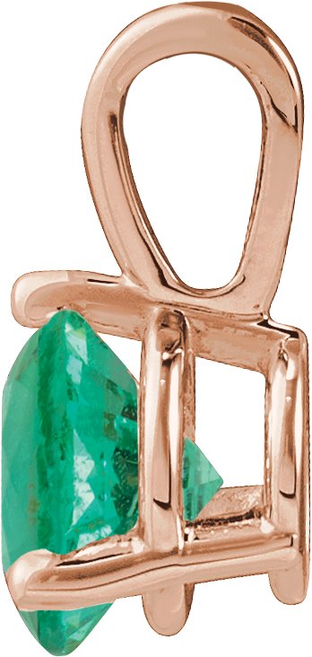 14K Gold Round Lab-Grown Emerald Solitaire Necklace or Pendant IV - Rose Gold - view 2